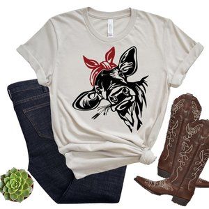 Funny Cow Wearing Bandana Farm Graphic Tshirt